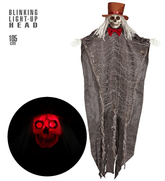 Deko-Figur Skelett Mit Leuchtendem Kopf Animiert 105Cm Halloween Dekoration-image