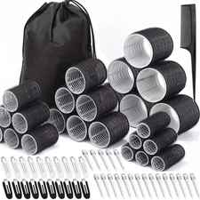 66 Pcs Hair Rollers Set with Clips, 4 Sizes, Storage Bag & Comb Included