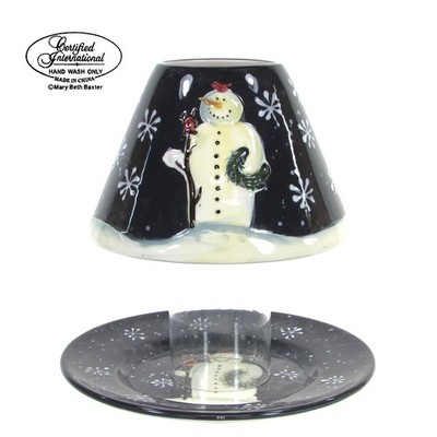 NEW Certified Internatinal TWILIGHT SNOWMAN 6'' Jar Candle Shade & Plate Set MIB