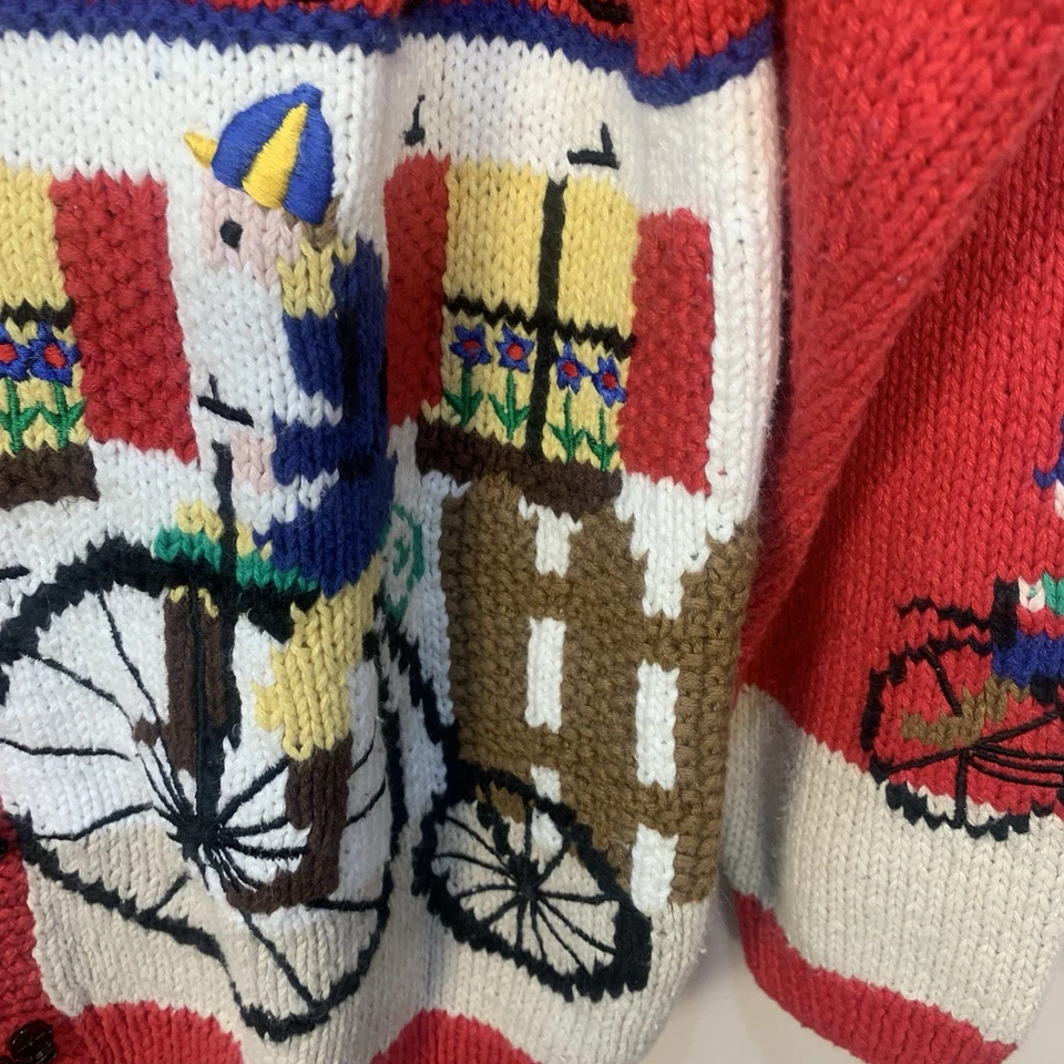 De Colección Belle Pointe Tienda de Bicicletas Helados Jardines Novedad Cárdigan Suéter Tejido Talla M Foto 3 de 4