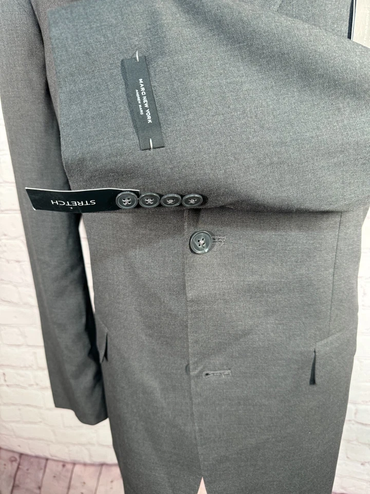 NUEVO MARC NEW YORK Para Hombres Gris ELASTIZADO AJUSTADO Traje Abrigo Deportivo Blazer Chaqueta 42L Foto 4 de 4