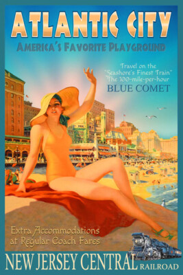 Blue Comet New Jersey Central Railroad Atlantic City Travel Poster Art Print 352