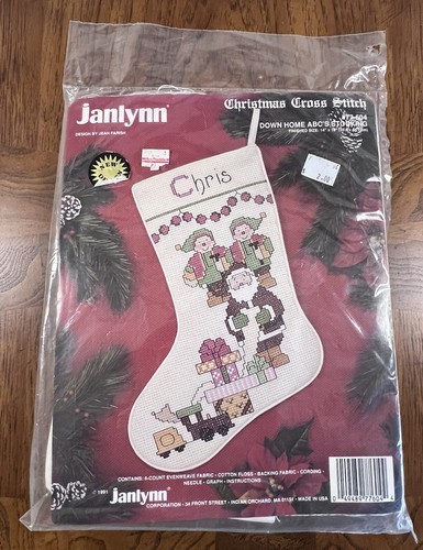 NEW Janlynn Christmas Cross Stitch Down Home ABC's 77-604 Elves Santa Stocking