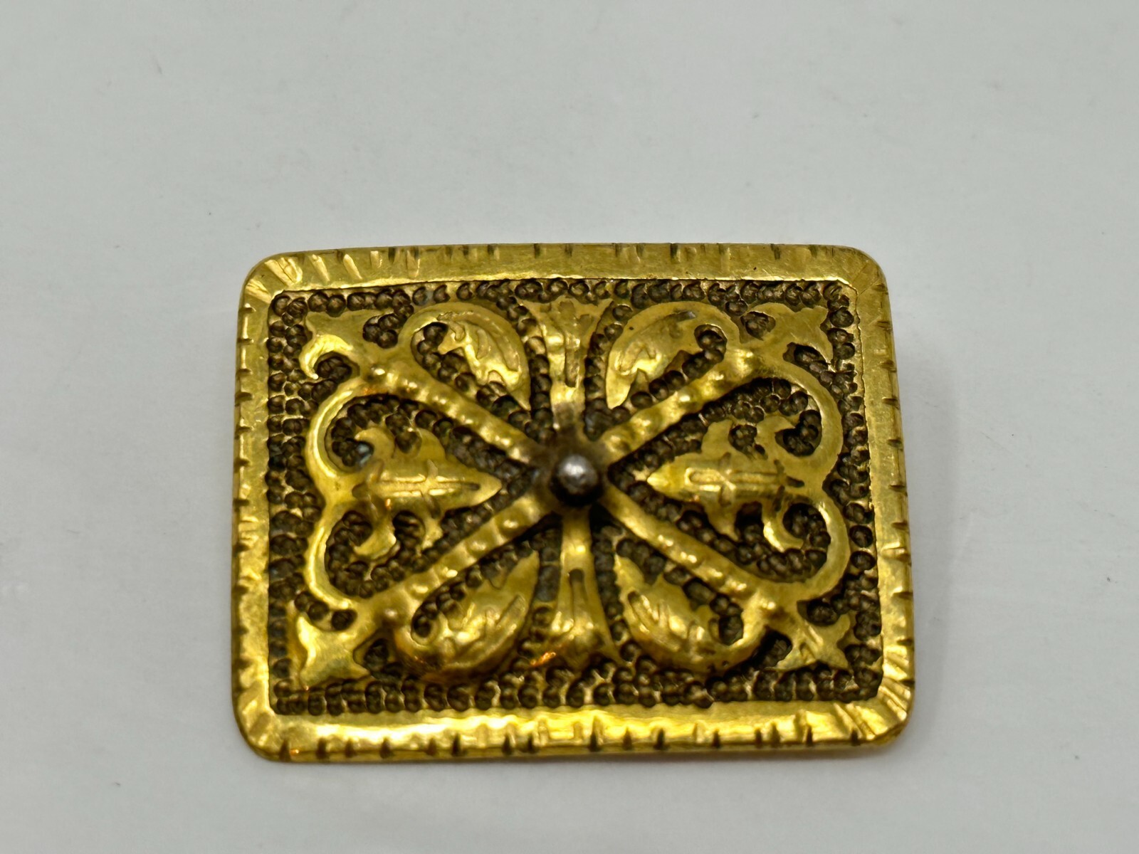 Antique Pressed Brass Rectangular Pin Brooch with… - image 5