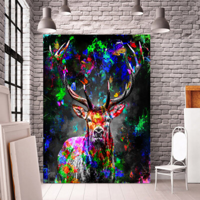 LEINWAND BILD WANDBILD ABSTRAKT HIRSCH NATUR DEKO KUNSTDRUCK BILDER CANVAS TIERE