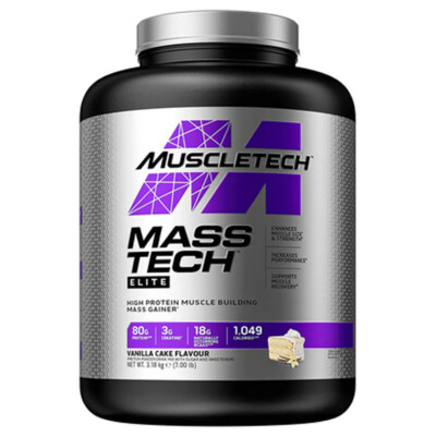 (17,26 EUR/kg) Muscletech Mass-Tech Elite 3,18kg Pulver Dose Weight Gainer