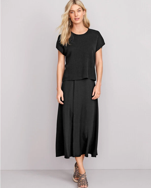 EILEEN FISHER Petite Viscose-Jersey Flare Midi Skirt Black Size PP