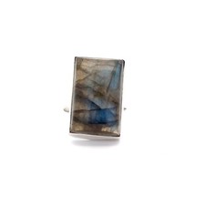 Sterling Silver Labradorite Ring Size 8.5 -Stone 5/8 x 7/8 Inch
