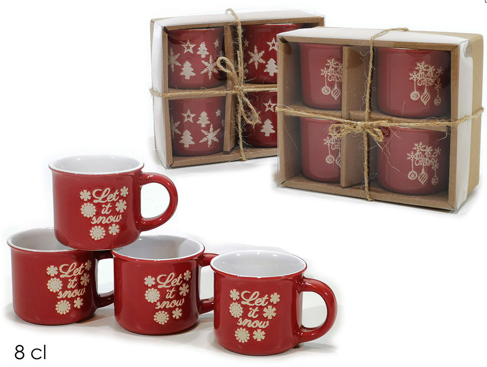 Tazza Grande 450 Ml Con Alce Dipinto A Mano In Porcellana Rossa - Regalo Natale