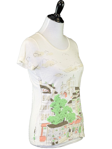 J. T-shirt Crew Paris Cafe stampa cotone verde pesca marrone chiaro PICCOLA - Foto 2 di 13
