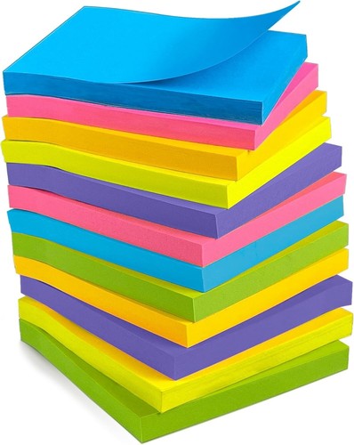 Sticky Notes - 12 Pads, 3”x3” - Colorful Self-Stick Post Notes Bulk - Office Des