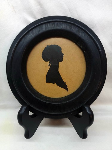 antique silhouette portrait round dark wood frame lady girl victorian edwardian