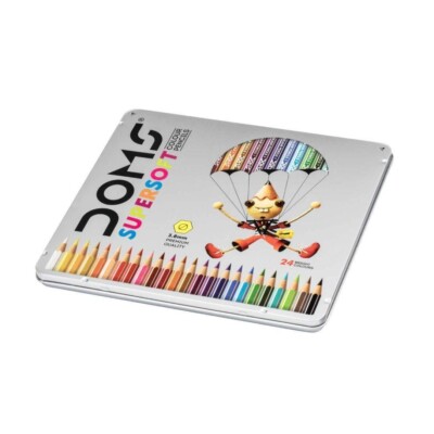 DOMS 24 Shades Super Soft Color Pencils Flat Tin Box