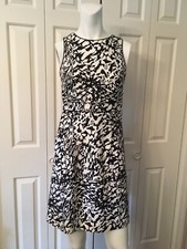 Tory Burch Black White Cotton Blend Shift Dress Signature Fabric Back Zipper 2 S