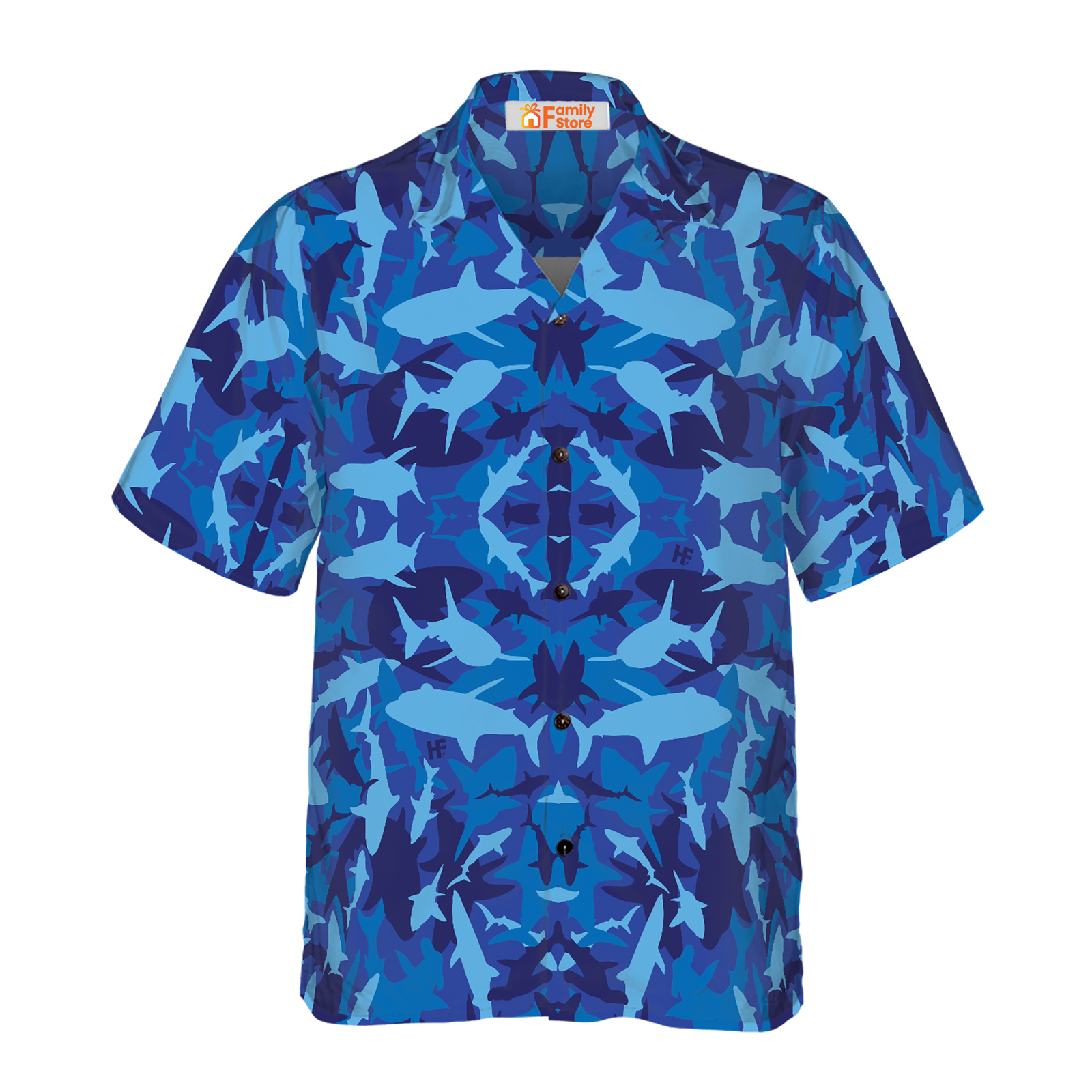 Shark Blue Camo Pattern Hawaiian Shirt For Men US Size Summer Style NEW