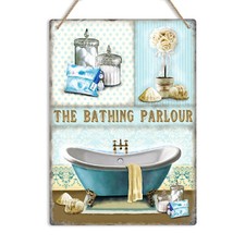 THE BATHING PARLOUR Vintage Metal Wall Sign Retro Door Plaque Bathroom Toilet