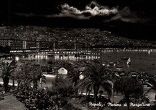 Naples Napoli Marina di Mergellina At Night 6x4 RPPC Postcard Unposted 1955