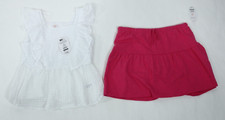 Girls 2 Pc Wonder Nation White Pink Short Sleeve Top Skirt Outfit Sz L 10-12 Plu