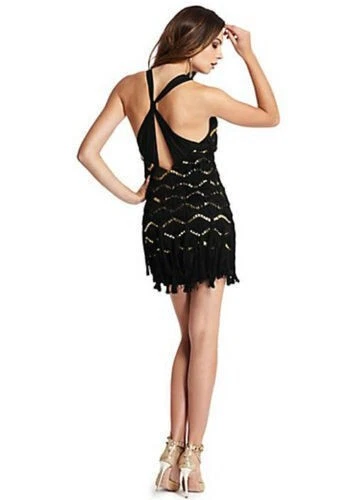 VESTIDO GUESS MARCIANO FLECOS AÑOS 20 PEQUEÑO NEGRO ALETA HALLOWEEN FIESTA GATSBY S Foto 2 de 4