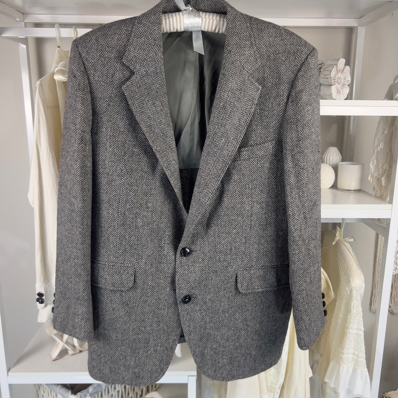 FILA Blazer giacca cappotto vintage Adams Row lana spina di pesce grigio taglia 46. #SI 008