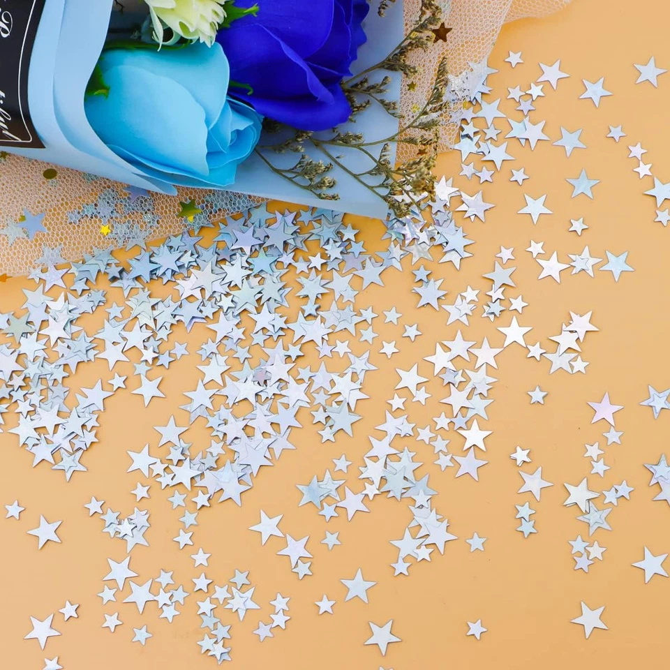 Lentejuelas y lentejuelas estrella plateadas brillantes de 60 gramos, confete de lámina brillante metálica Foto 4 de 4