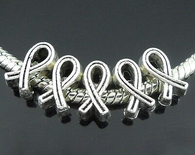 40pcs Tibetan Silver Ribbon Beads Big Hole Fit European Charm Bracelet ZY172
