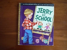 JERRY AT SCHOOL w/ UNCUT JIG-SAW PUZZLE~ 1950 Little Golden Book # 94