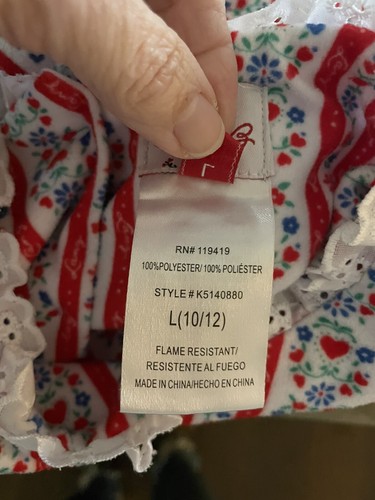 LANZ Flannel Red Blue Nightgown HEARTS Floral EYELET TRIM Girl's Sz Large 10/12 - Picture 9 of 9