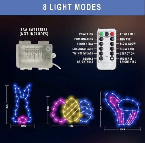 Easter Light Decorations 8 Light Modes 3 Pack Blue Pink Remote with Timer - Picture 2 of 3