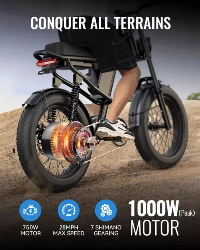 20"E-Bike mit 1000W 48V 15.6AH Herausnehmbarer Batterie Commuter Electric Bike - Bild 4 von 9