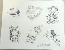 VTG RARE 1976 Picture Machine Tattoo Flash Sheet 148 Roses Mother Snake Bird