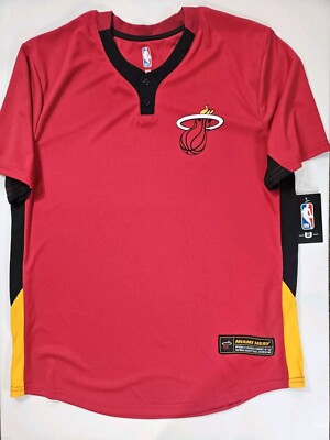 Miami Heat Warmup Top Mens Medium Team Colors Logo High Intensity 1/4 Button Tee