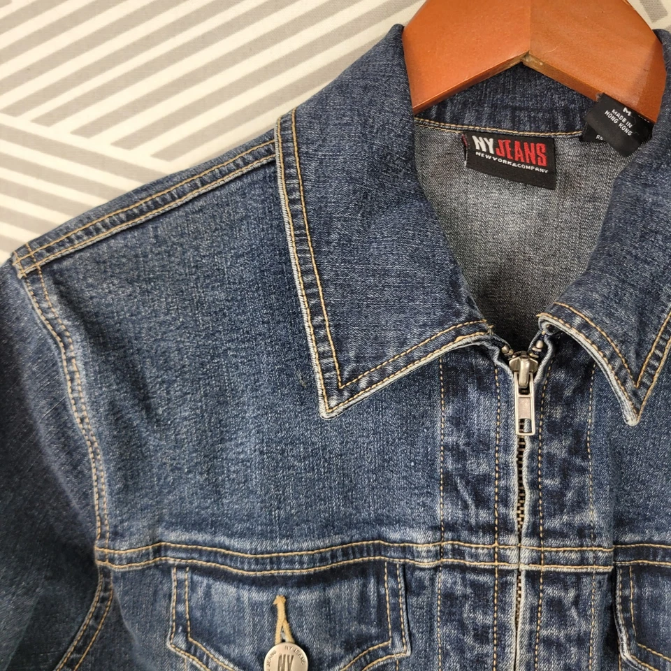 NY Jeans Mediano Denim Azul Jean Chaqueta Abrigo Cremallera Elastizado Vaquera Occidental Foto 2 de 4