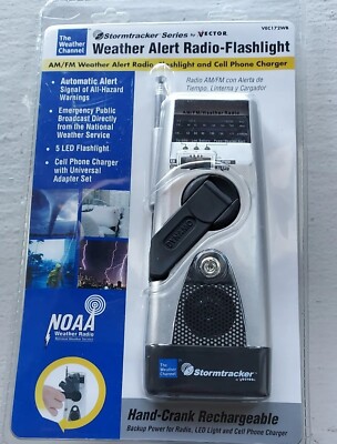 NOS Storm Tracker Weather Alert Radio Flashlight Cell Phone Charger Am/Fm Vector