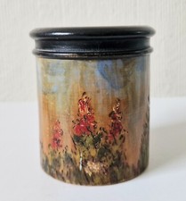 Antique Oriental Floral Hand Painted Carved Bamboo Ink Well Brush Pot VGC