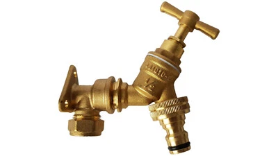 DT brass wall plate and solid brass bib tap with universal click-lock connector