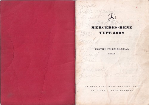 MERCEDS BENZ TYP 300S BEDIENUNGSANLEITUNG AUSGABE B, REF. XI. 52. 500 ENGL. - Bild 2 von 12