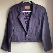 Vintage Liz Wear Women's Sz.med-large Cropped 80's-90's Cotton Jacket Purple Poc