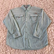 Columbia PFG Mens Omni Shade Fishing Hiking Vented Shirt Size L Blue Teal Mesh