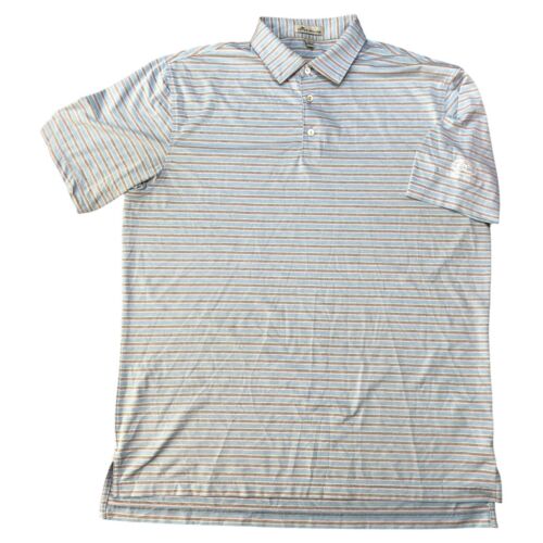 Peter Millar Sommer bequem blau gestreift Poly Mischung Golf Polo DC Country Club L