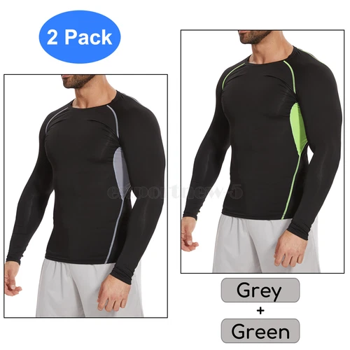 2er Pack Herren Kompressionsunterwäsche Unterunterwäsche Oberteil Tight Langarm T-Shirts - Bild 32 von 32