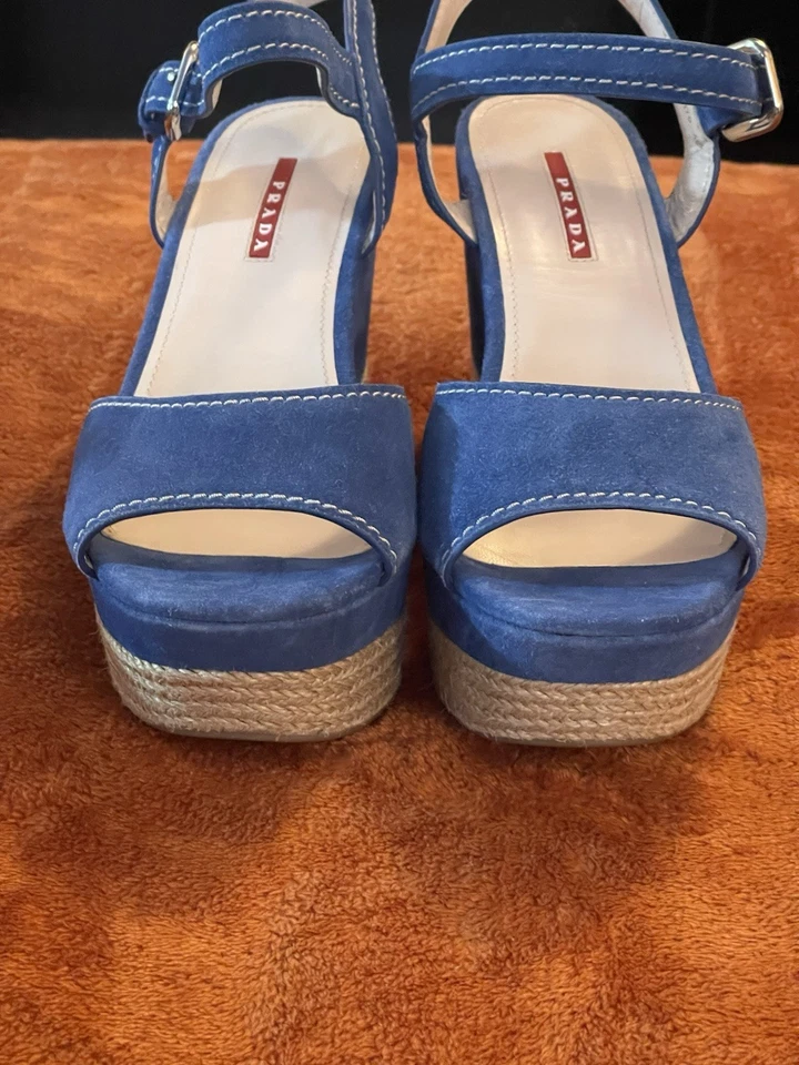 Prada синий замшевый Espadrille клинья 40,5 / США 10,5 NIB $450 Бесплатная доставка розничной $925 - Изображение 4 из 4