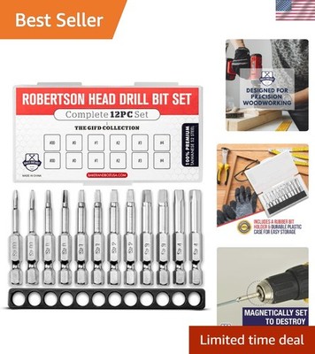 12 Piece  Square Drill Bit Set - Long 2in Heads & Durable Case Included