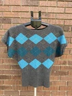 The Limited Gray Turquoise Teal Argyle Wool Blend Sweater Womens Size XS EUC