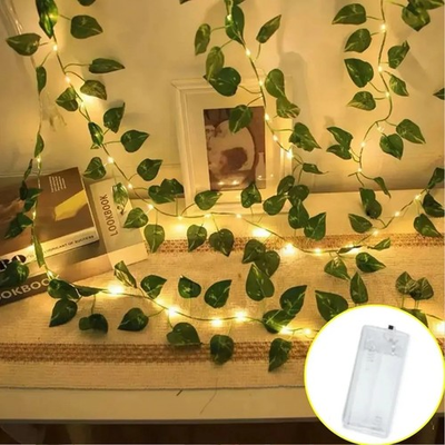 #ad Green Leaf LED String Lights 2M Battery Operated Garland Home Party Decor Set $10.99