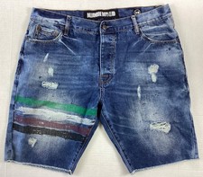 Billionaire Boys Club Denim Shorts 38 Ice Cream Pharrell Distressed Paint Stripe