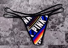 VICTORIA'S SECRET PINK LARGE RAINBOW STRIPE DOUBLE STRAPPY RARE V STRING PANTIES