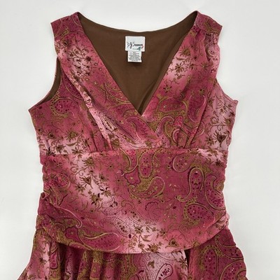 Vintage Y2k Fairy DJ Summers Dress Womens Size 14 Pink Gold Asymmetric Floral