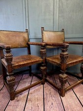 Pair of Late 19th Century Jacobean Revival Carved Oak Armchairs