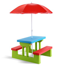 Costway 4 Seat Kids Picnic Table with Umbrella Garden Children Bench Outdoor PP